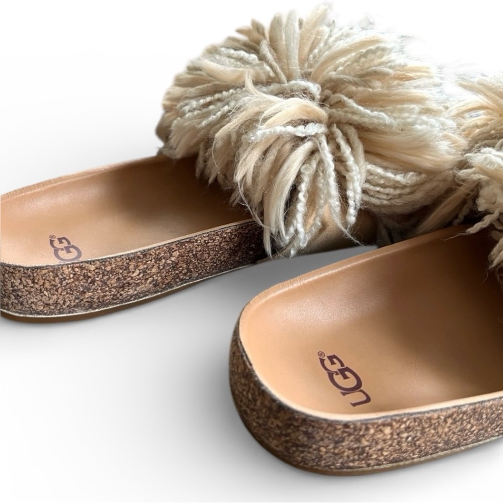 UGG Tan Cindi Yarn Fluffy Pom Pom Slides - Picture 8 of 13